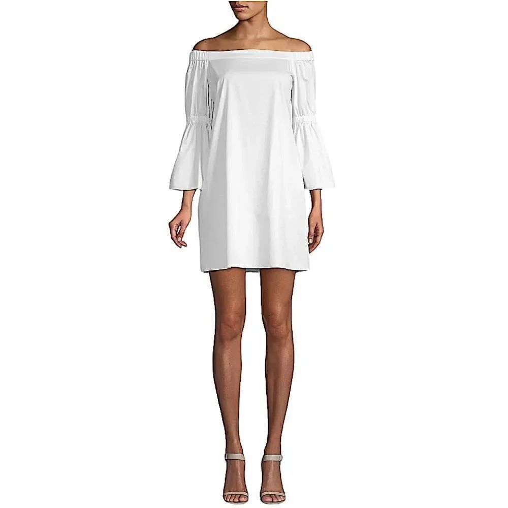 TIBI White Satin Poplin Off the Shoulder Dress